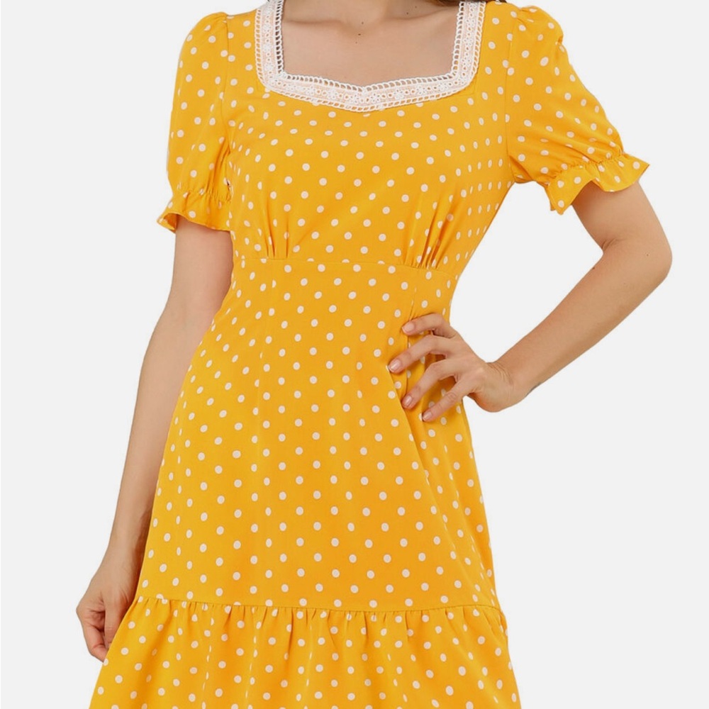 Allegra K Yellow Polka Dot Dress